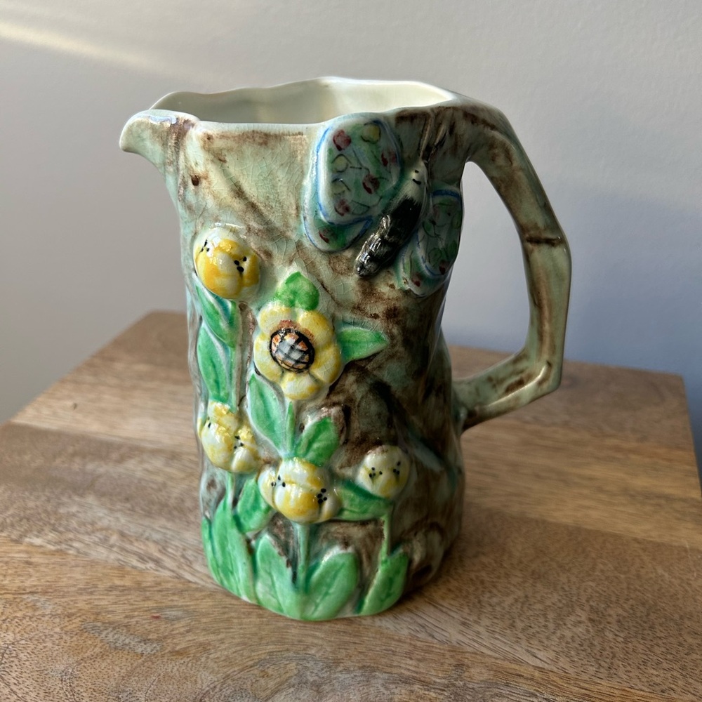 Antique E. Radford Butterflyware ceramic pitcher